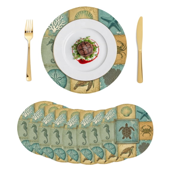 Coastal Animals Round Placemats Set of 8 Turtle Seahorse Starfish ...