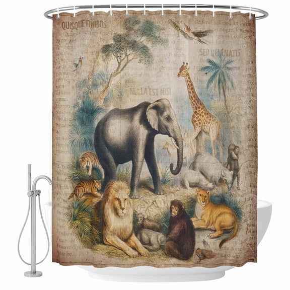 Coastal Animals Shower Curtain Set - Small 36" x 72" Washable Bathtub Curtain with 12 Hooks, Vintage Ocean Natural Palm Tree Waterproof Fabric Stall Shower Curtains for Bathroom/Bathtub Décor