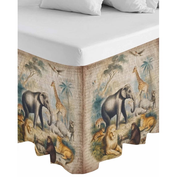 Coastal Animals Wrap Around Bed Skirts for Queen Bed 16" Drop, Bed Skirt with Adjustable Elastic Belt Dust Ruffle Bed Valance for Bedroom Hotel Luxury Vintage Ocean Natural Palm Tree Bed Frame Cover