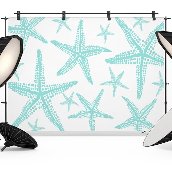 Coastal Aqua Starfish Backdrops for Photography, Nautical Minimalist Ocean Summer Fabric Photo Background Sturdy Studio Props for Photo Studio, Video Recording, Booth & Photoshoot 7x5ft