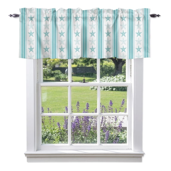 Coastal Aqua Stripes Valances for Windows, Starfish Minimalist Nautical ...