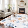 thumbnail image 1 of Coastal Area Rug 5x7 FT, Non Slip Bedroom Throw Carpet, Ocean Starfish Coral Shell Conch Aesthetics Blue Washable Soft Floor Carpet Non-Shedding Rug for Dining Room Bedside Classroom Desk, 1 of 9