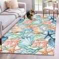 thumbnail image 1 of Coastal Area Rugs 4'x6', Washable Small Throw Rugs for Office Bathroom, Nautical Summer Beach Coral Starfish Shell Indoor Outdoor Rug Non-Slip Low Pile Carpet Runner Reversible Floor Mats, 1 of 8
