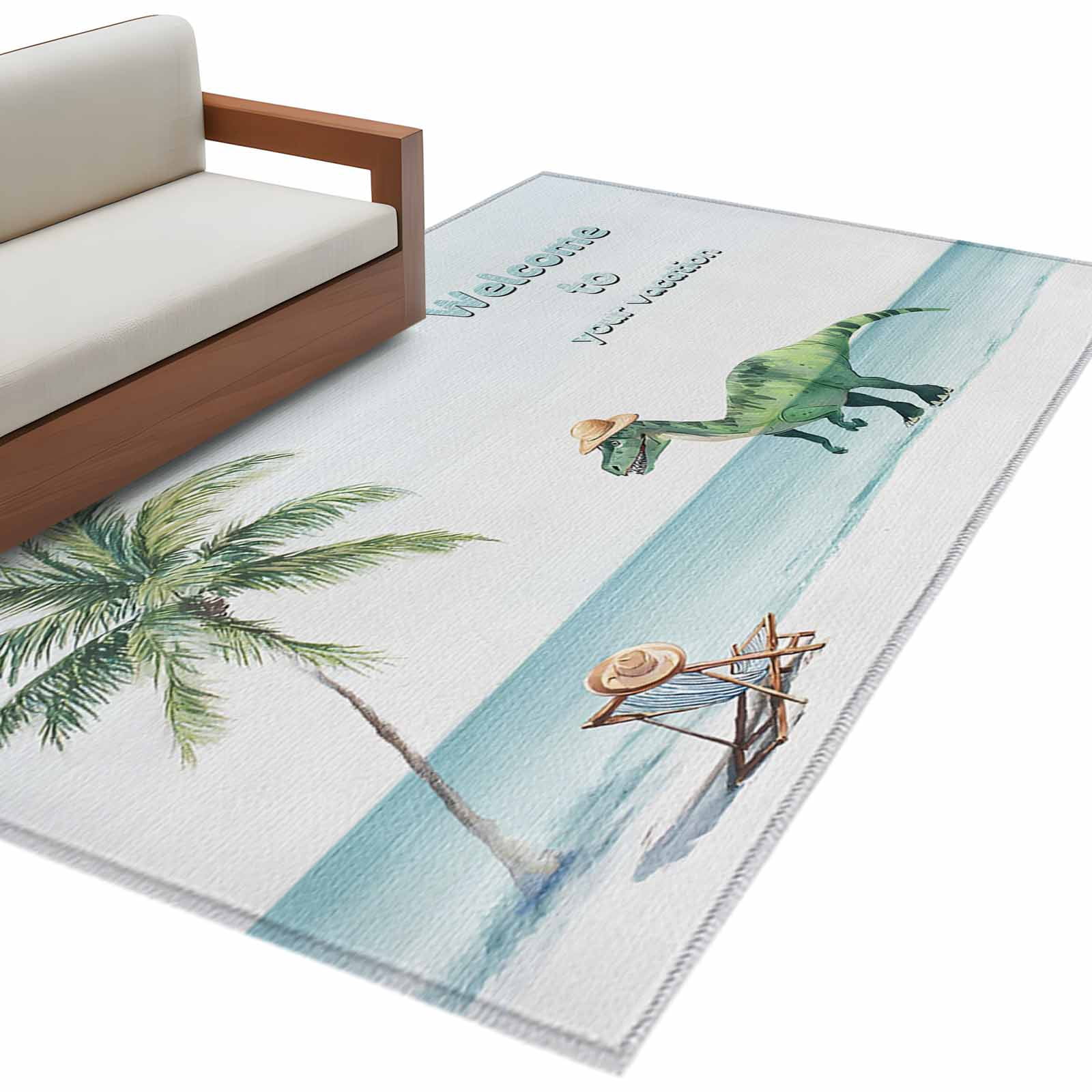 Beach Type Rug Coastal Area Rugs Collection 4'x6', Summer Beach Nautical Ocean Palm ...