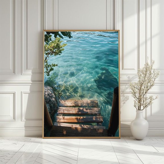 Coastal Art Poster: Ocean Steps, Rustic Sea View, Size 8x12 UNFFRAMED F03.1.7l1880