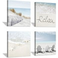 thumbnail image 1 of Coastal Artwork Beach Wall Art: Starfish & Chairs on Sand Painting with Word Picture on Canvas for Living Room (16” x 16'''' x 4 Panels), 1 of 6