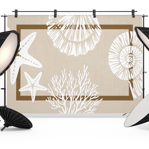Coastal Backdrops for Photography, Starfish Shell Coral Rustic Beige Fabric Photo Background Sturdy Studio Props for Photo Studio, Video Recording, Booth & Photoshoot 7x5ft