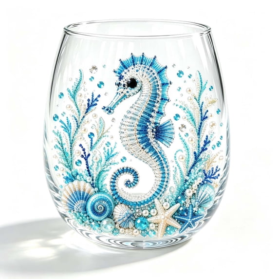 Coastal Barware,,Seaside Pattern Clear Stemless Wine Tumblers Tropical Summer Cocktail Cups(E4IN)