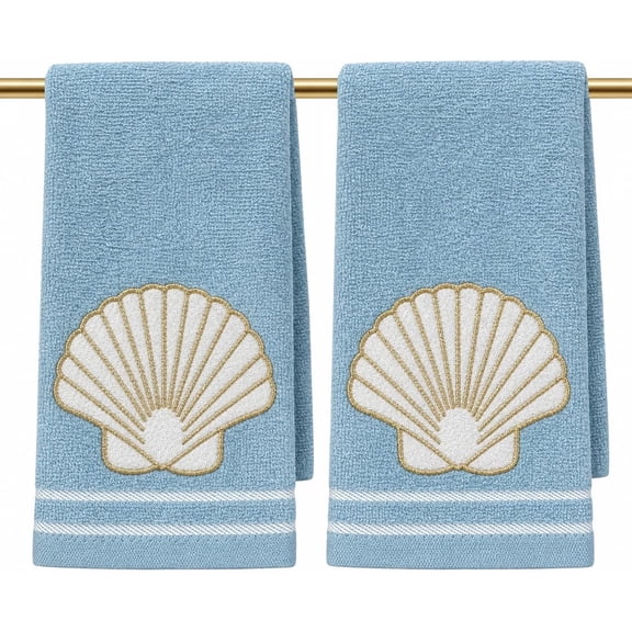 Serafina Home Coastal Shell Blue 100% Cotton Fingertip Towels (2 Count)