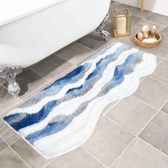 Coastal Bathroom Rugs Summer Beachy Bath Rug 4ft Long Bath Mat Runner Bathmat for Beach Bathroom Decor, Nautical Bath Runner Rug for Double Sink Bathtub Shower Bedroom 20"x47"
