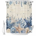 thumbnail image 1 of Coastal Bathroom Shower Curtains with Hooks, Ocean Blue Beige Starfish Shells Plant Leaves Vintage Waterproof Fabric Washable Shower Curtain for Home Hotel Bathtub Decor 72x84 Inch, 1 of 9