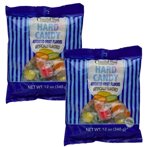 Coastal Bay Assorted Flavor Hard Candy 12Oz Candy Gift Bag Party Favors Basket Bowl Goodies Stocking Stuffer Sweet Dessert Bars Individually Wrapped for Wedding Birthday Parties Pack of 2