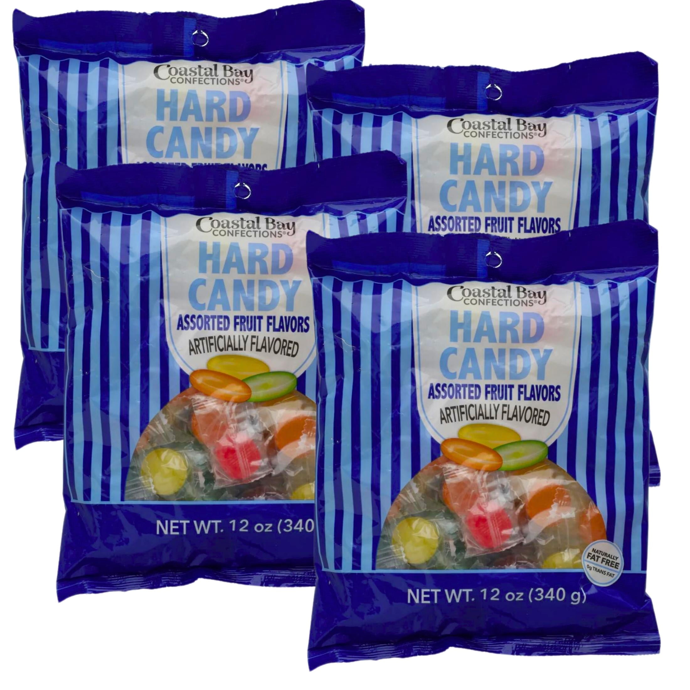 Coastal Bay Assorted Flavor Hard Candy 12Oz Candy Gift Bag Party Favors Basket Bowl Goodies Stocking Stuffer Sweet Dessert Bars Individually Wrapped for Wedding Birthday Parties Pack of 4