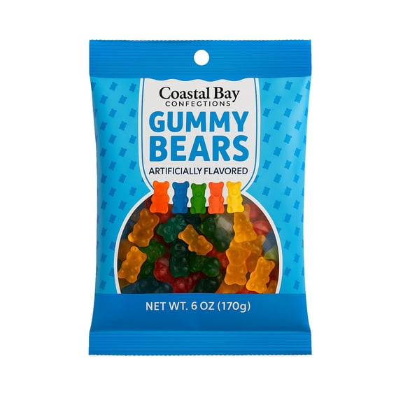 Coastal Bay Confections Assorted Fruit Flavored Gummy Bears, Soft & Chewy Candy, 6 oz Bag