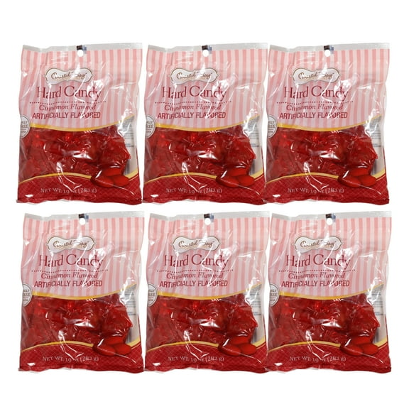 Coastal Bay Confections Cinnamon Flavored Hard Candy Red Individually Wrapped Wrapper Discs Candies for Home Office Candy Bowl Travel Picnic Movie Nights Birthday Holiday Party Favor 10 oz. Pack of 6