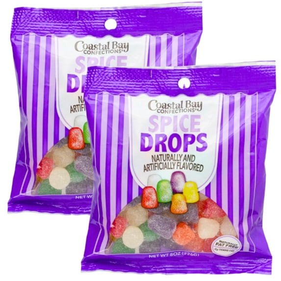 Coastal Bay Confections Spice Drops, 8-oz. per Bag Trick or Treat Party Basket Stocking Stuffer Candy Dish Dessert Bars Birthday Halloween Wedding Thanksgiving Parties Pack of 2