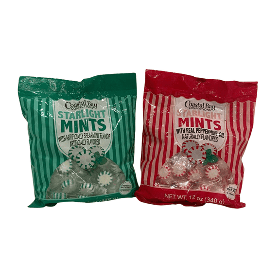 Coastal Bay Confections Starlight Mints Variety Pack Spearmint Peppermint Hard Candies Individually Wrapped 2-Pack 12 Oz