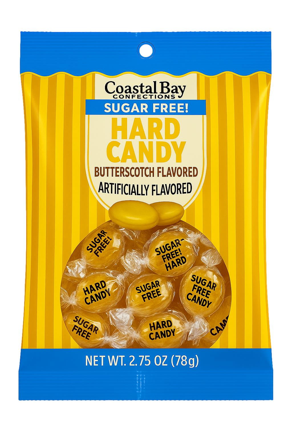 Coastal Bay Confections Sugar Free Butterscotch Hard Candy, 2.75 oz Bag