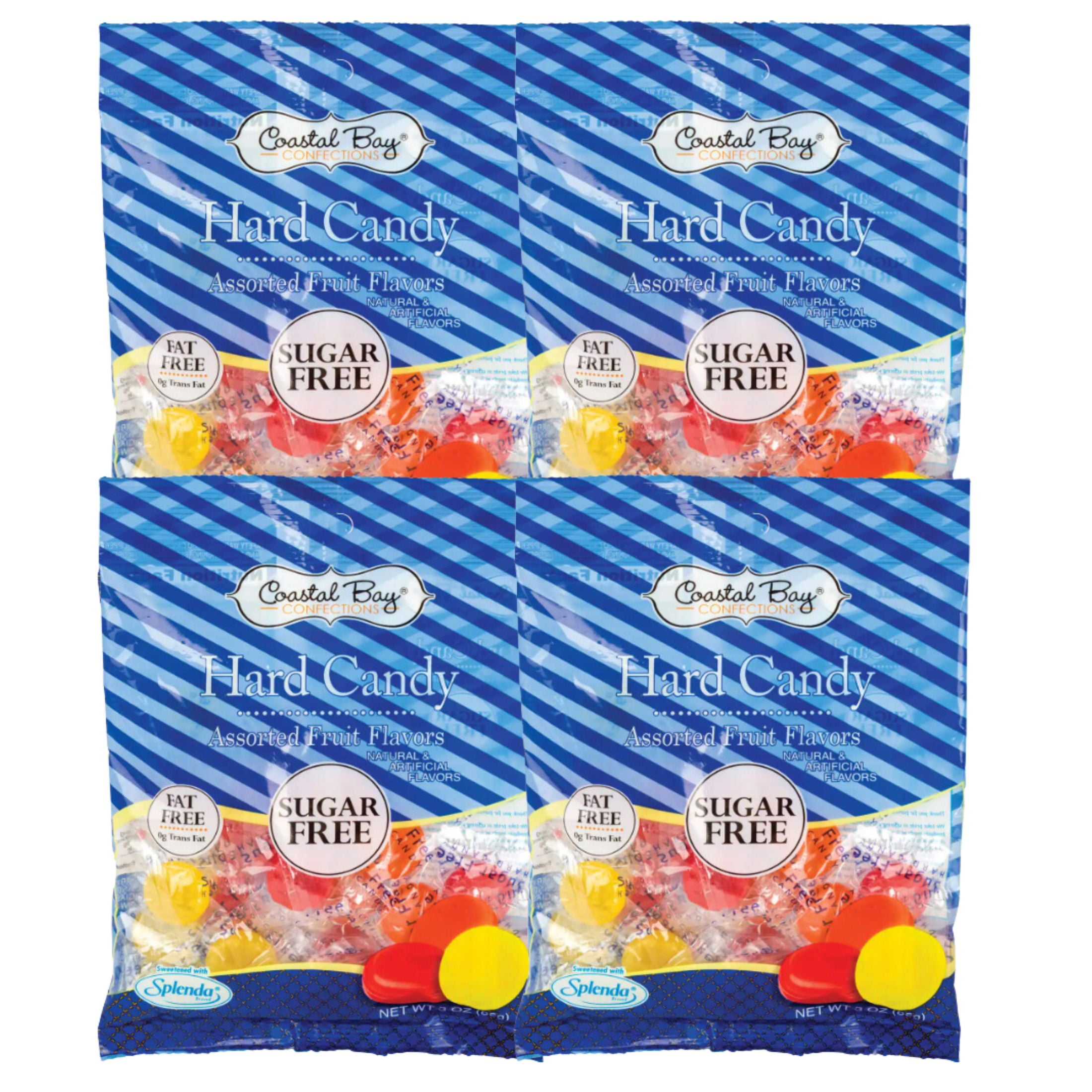 Coastal Bay Confections Sugar-Free Hard Candy Assorted Fruit Flavors 2.75Oz Gift Bags Party Basket Stocking Stuffer Candy Dishes Dessert Bars Individually Wrapped Halloween Event Party Pack of 4