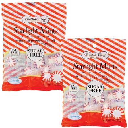 Coastal Bay Confections Sugar-Free Starlight Mints w Real Peppermint Oil 2.75Oz Gift Bags Party Basket Stocking Stuffer Candy Dishes Dessert Bars Individually Wrapped Halloween Party Pack of 2