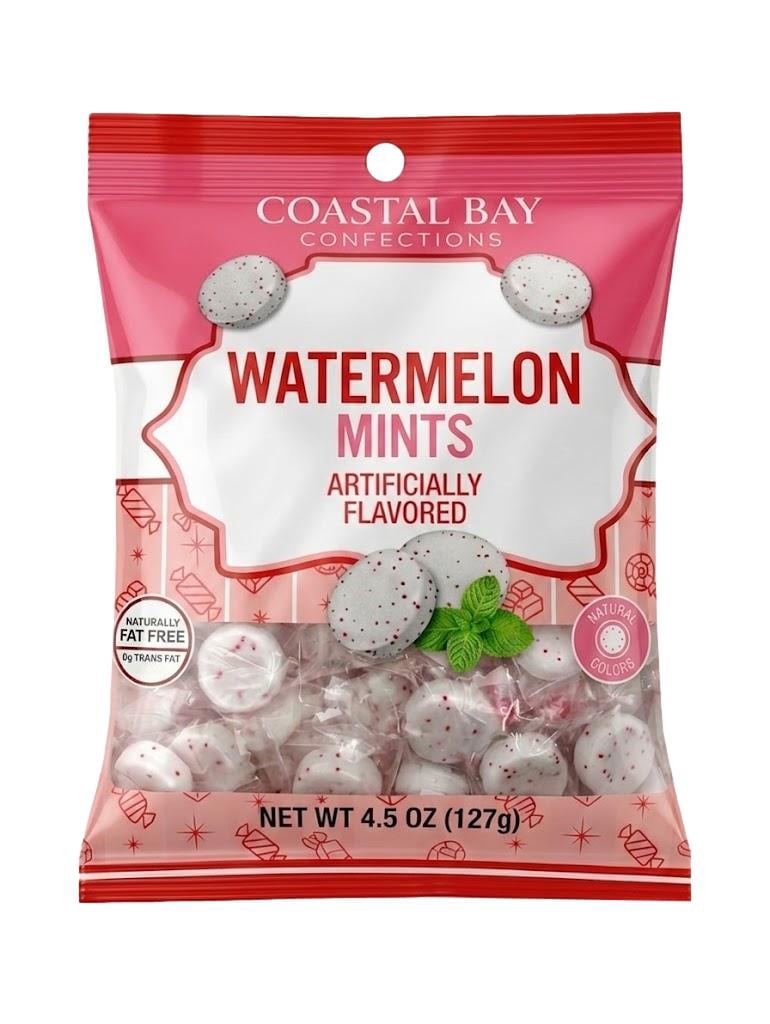 Coastal Bay Confections Watermelon Mints Hard Candy, Individually Wrapped Watermelon Mint Candy, 4.5 oz Bag