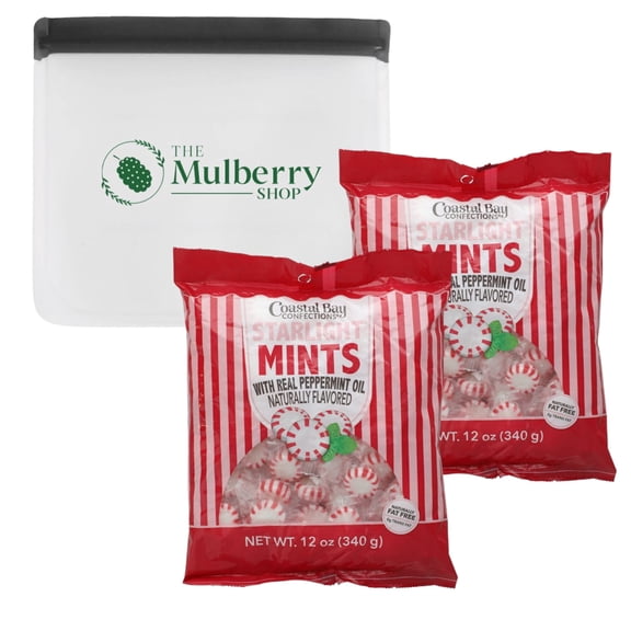 Coastal Bay Starlight Mints Peppermint Candy Bundle 2 pack with Reusable Snack Bag