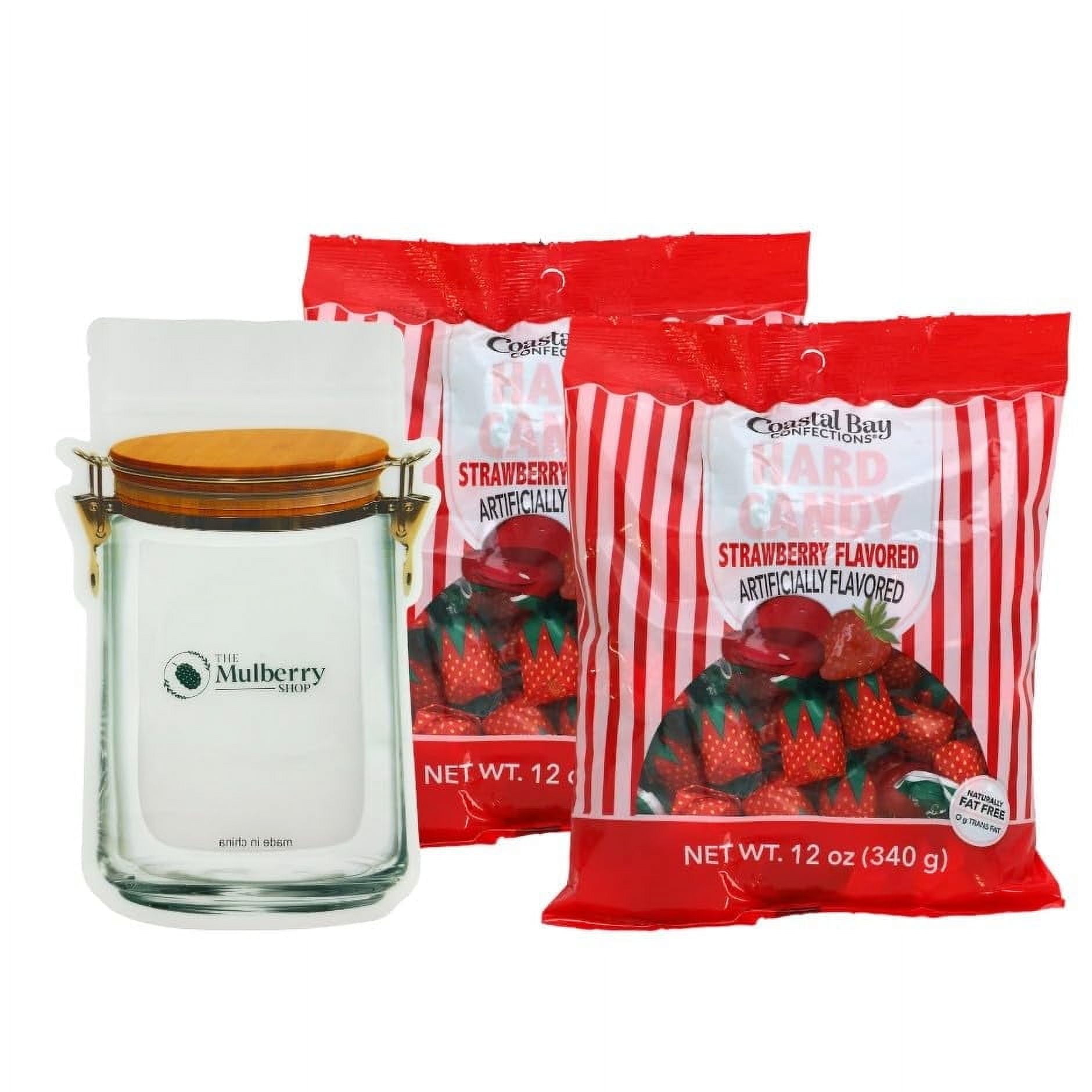 Coastal Bay Strawberry Bon Bons Hard Candy Bundle Includes Confections Bonbons Chewy Soft Center Candies (Pack of 2) With Reusable Snack Bag By The Mulberry Shop