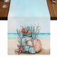 thumbnail image 1 of Coastal Beach 70 Inch Table Runner, Summer Ocean Starfish Coral Shells Farmhouse Dresser Scarf Cotton & Linen Tablerunner for Dining/Kitchen Island/Holiday Party Décor 13" x 70", 1 of 9