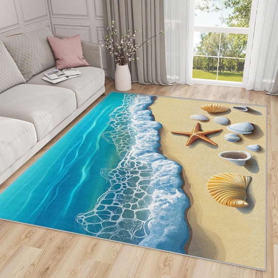 Coastal Beach Area Rugs, Seashell Starfish Tropical Carpet, Washable ...