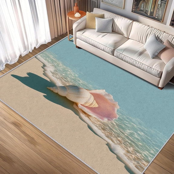 Coastal Beach Area Rugs, Seaside Seashell Carpet, Washable Non Slip Low Pile Soft Rug for Bedroom Living Room Decor Mat 2ftx3ft