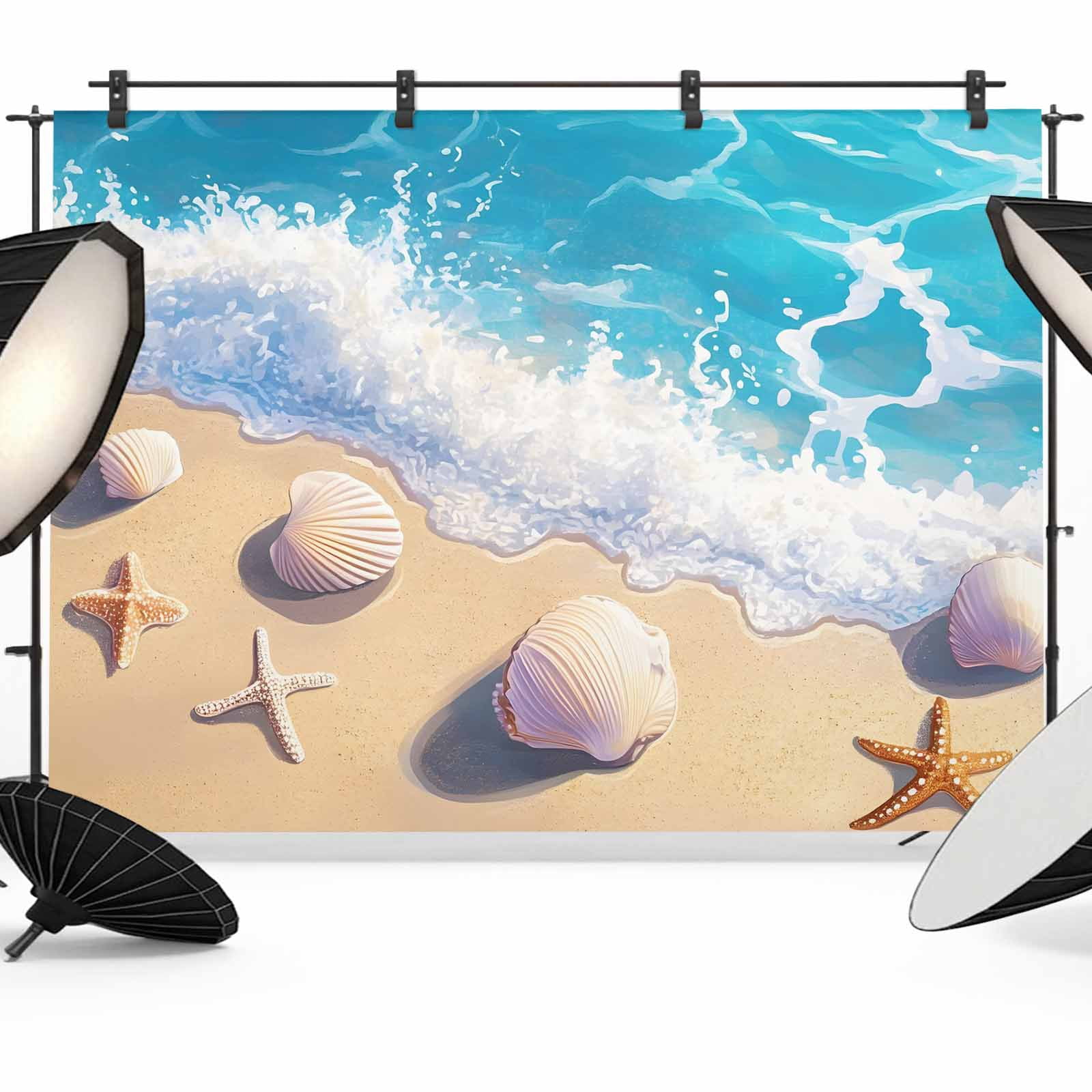 10x8ft photo backdrop, starfish coastal soft polyester... Coastal Beach Backdrop for Photography,Fabric Photo Background Backdrop ...