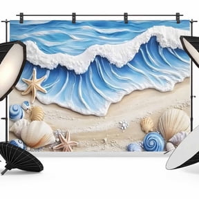 Coastal Beach Backdrop for Photoshoot,Photography Photo Studio Background Wall Backdrop,Blue Ocean Starfish Shell Seashore Sand Back Drop Banner Panel for Portraits Wedding Party Live Streaming 7x5Ft