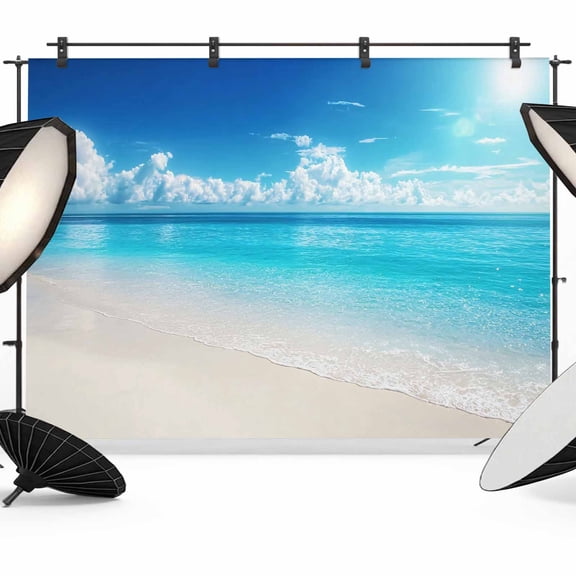 Coastal Beach Backdrop for Photoshoot,Photography Photo Studio Background Wall Backdrop,Modern Ocean Wave Sea Nautical Sky Blue Back Drop Banner Panel for Portraits Wedding Party Live Streaming 7x5Ft