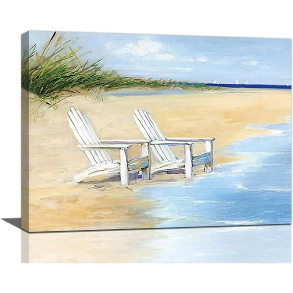 Coastal Beach Bathroom Decor Wall Art Pictures Beach Chair Summer Wall Decor Beach Canvas Prints Painting Decorations Bathroom Wall Decor Framed Artwork for Living Room Bedroom 16''''x12''''