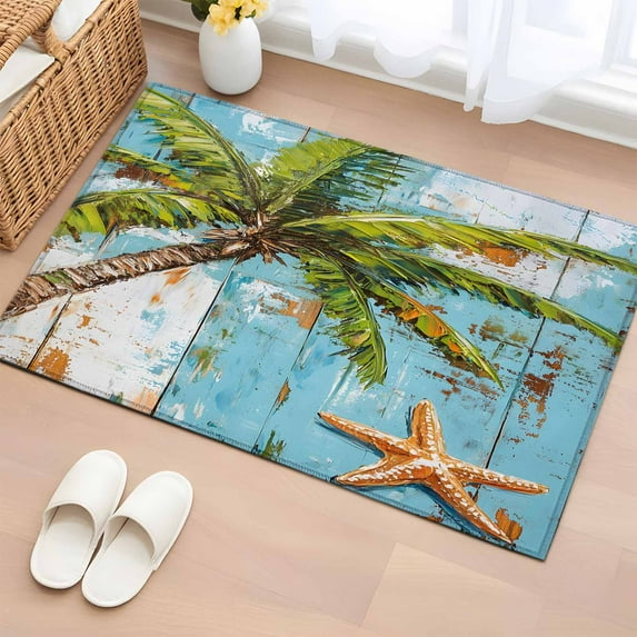 Coastal Beach Bathroom Rug Washable 2x3 Entryway Rug Non Slip Oil ...