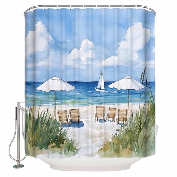 Coastal Beach Bathroom Shower Curtains with 12 Hooks Polyester Waterproof Shower Curtain for Stalls and Bathtubs Abstract Oil Painting Nautical Wave Decorative Bathroom Privacy Curtain 72x84 Inches