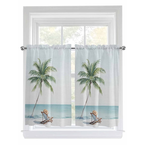 Coastal Beach Bathroom Window Curtain, Summer Palm Tree Nautical Ocean Seaside Light Filtering Coffee Kitchen Curtains, Bedroom Living Room Curtains 2 Panel 84"x45"