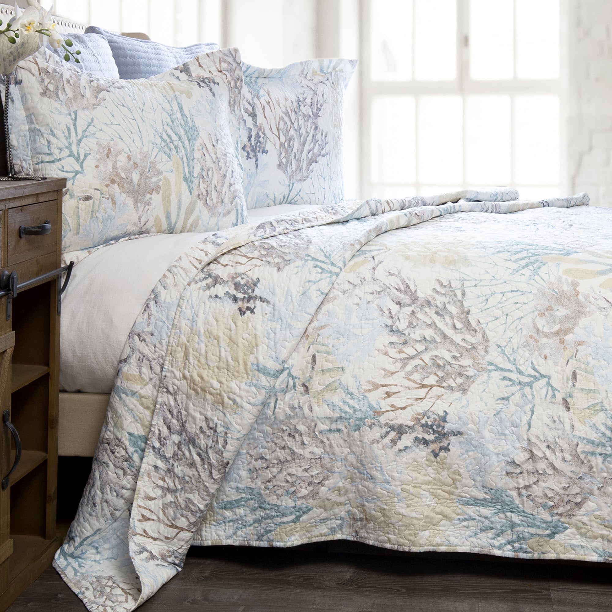 Coastal Beach Bedding Set, Nautical Microfiber Ocean Quilt Coastal Beach Bedding Set, Nautical Microfiber Ocean Quilt