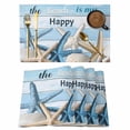 thumbnail image 1 of Coastal Beach Blue Placemats Set of 6 Ocean Starfish Wooden Grain Place Mats Indoor Wipeable Table Mats Washable Cloth Dining Table Placemats for Kitchen Holiday Party Home Decor 13x19 Inch, 1 of 9