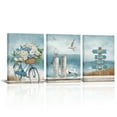 thumbnail image 1 of Coastal Beach Canvas Wall Art 3 Pieces Boat Seagull Bike Pictures Ocean Painting Print Seascape Theme Living Room Decor Frame (12x16inchx3Pcs), 1 of 10