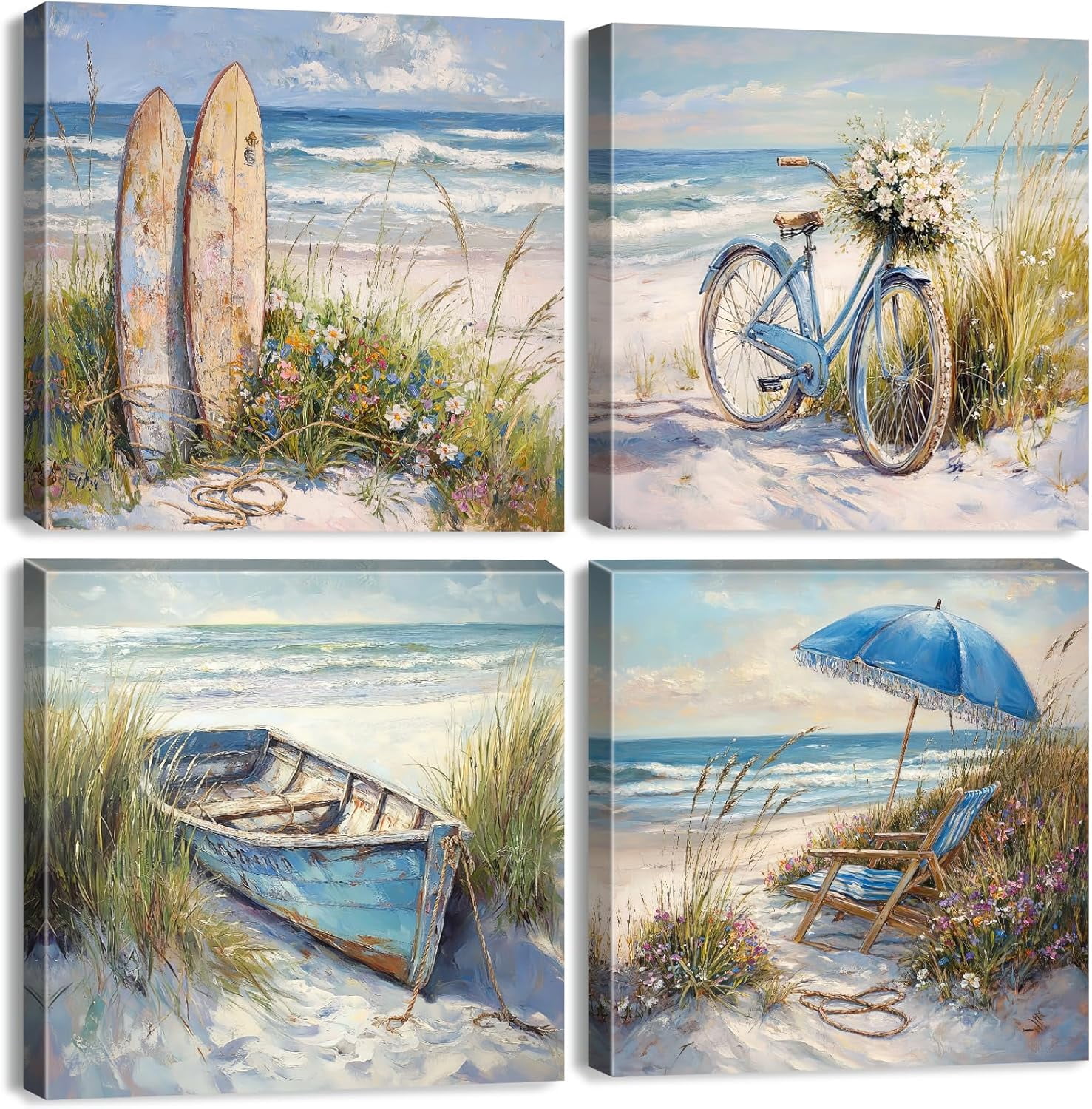 Coastal Beach Canvas Wall Art Seaside Landscape Wall Decor for Bathroom ...