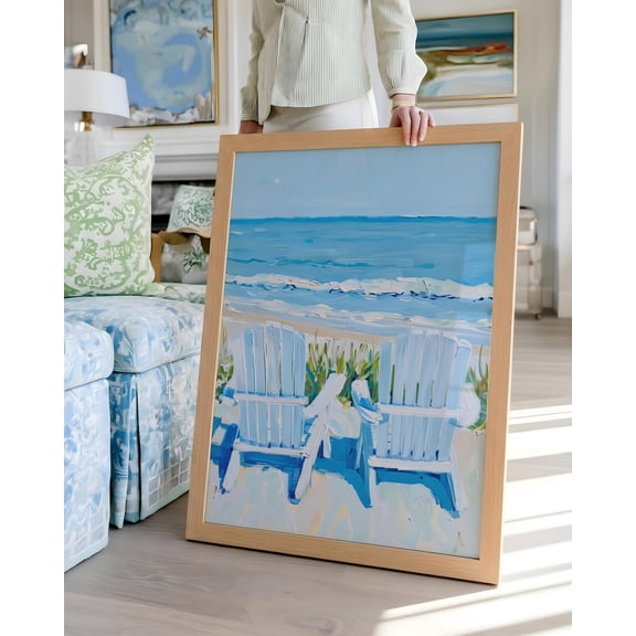 Coastal Beach Chairs Hamptons Ocean View Adirondack Seaside Coastal Cottage Graphic Poster Unframed Paper Print