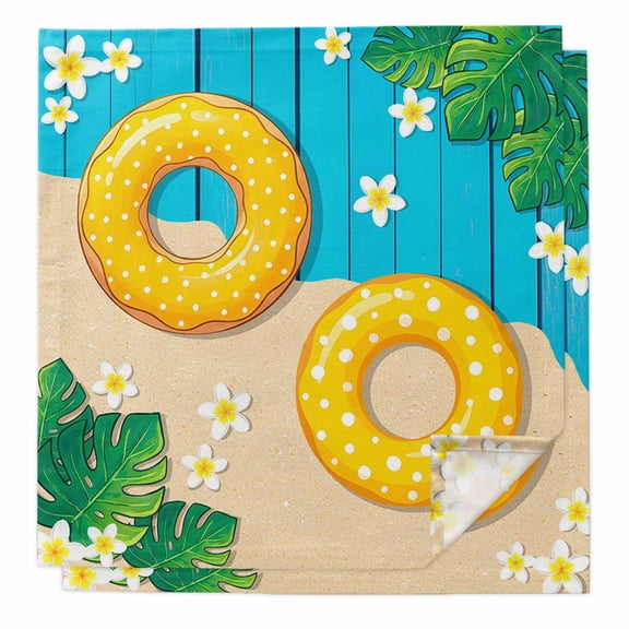 Coastal Beach Cloth Napkins, Summer Tropical Palm Leaf Flowers Wood Grain Washable and Reusable Dinner Napkins Set of 2, Table Napkin for Kitchen Party Birthday Wedding Hotel Housewarming 20"x20"