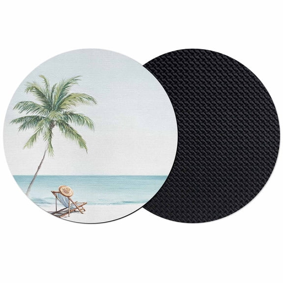 Coastal Beach Coasters Set of 2, Absorbent Coasters for Drinks, Summer Palm Tree Nautical Ocean Seaside Coaster for Desk Coffee Table Protection, Home Decor House Warming Gifts 4"