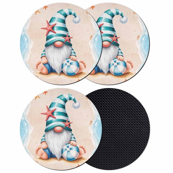 Coastal Beach Coasters Set of 4, Absorbent Coasters for Drinks, Blue Gnomes Summer Ocean Sea Wave Starfish Beige Coaster for Desk Coffee Table Protection, Home Decor House Warming Gifts 4"