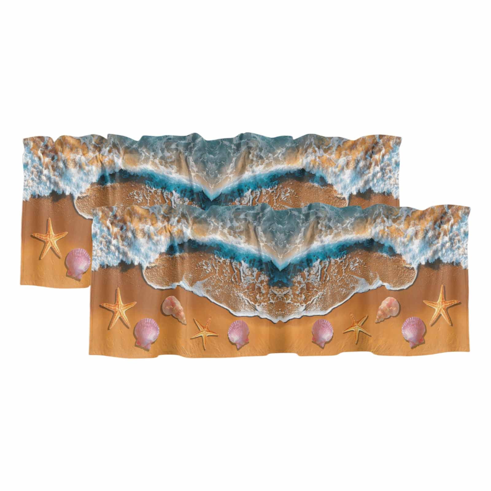 Rod Wave Fall Coastal Beach Curtain Valances for Windows, Summer Ocean Sea Waves ...