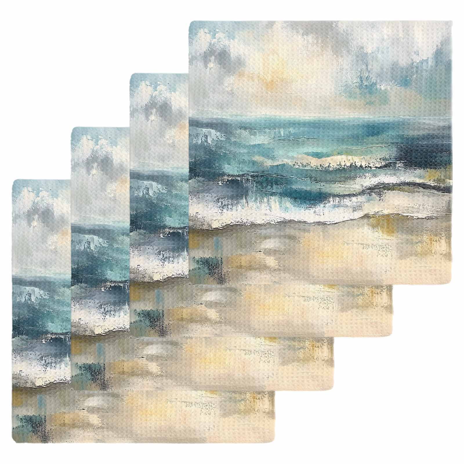 Coastal Beach Dish Towels Set, Waffle Weave Kitchen Towels 4 Pieces ...