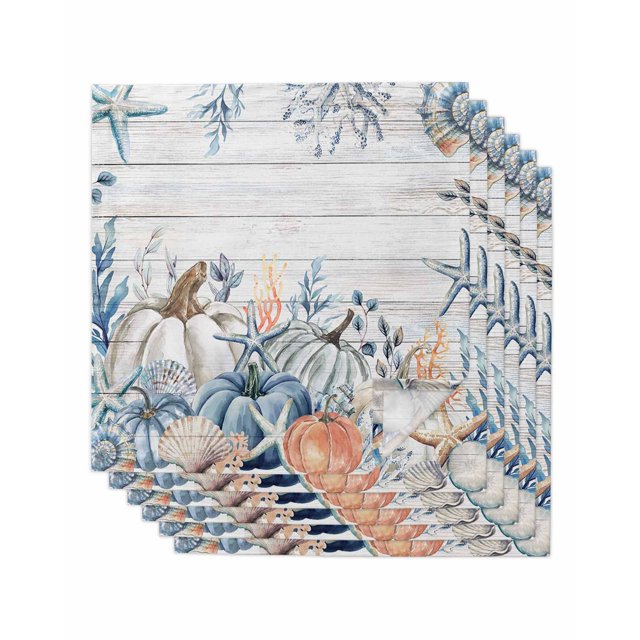 Coastal Beach Fall Cloth Napkins Set of 6,Washable Reusable Dinner