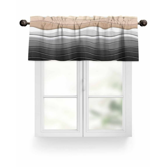 Coastal Beach Gray Gradient Water Ripples Curtain Valances,Abstract Geometric Line Small Window Treatment for Kitchen Living Room Bathroom,42" x 18"