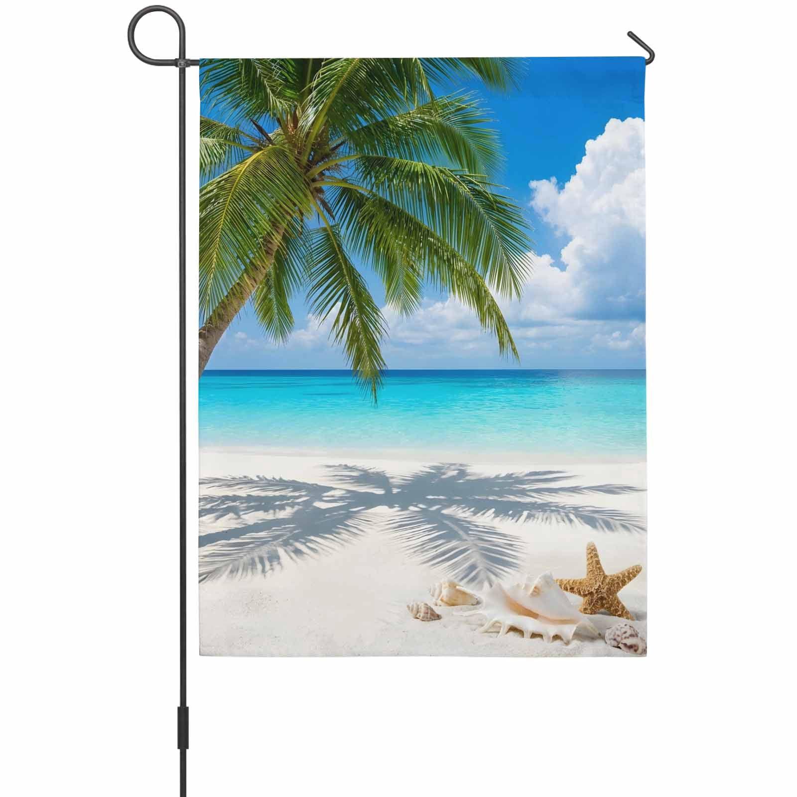 Coastal Beach House Flag 28 x 40 Inches, Starfish Palm Tree Sky Tropical Weather Proof Outdoor Patio Flags Double Sided Small House Decoration for Yard Lawn Outside Home